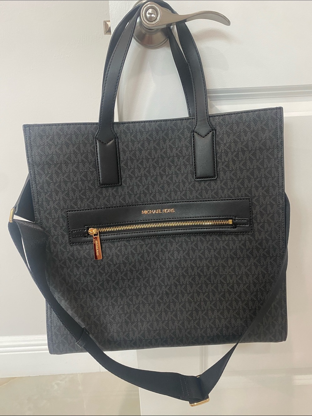 Michael Kors Black Signature Logo Tote with Gold Hardware